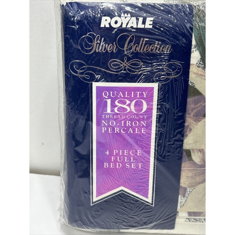 Royale 4 Piece Bedding Full Lily Floral No Iron Percale cottage Granny Core NOS - Picture 2 of 5